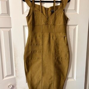 Fashion Nova Bandage Bodycon Midi Dress | Camel Tan